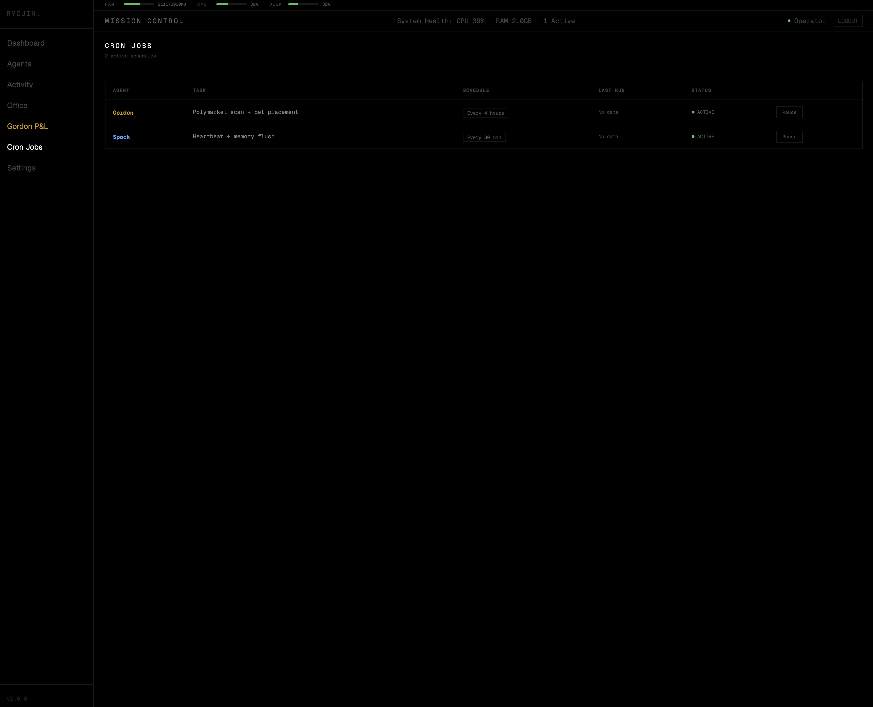 Mission Control — Cron Jobs scheduler